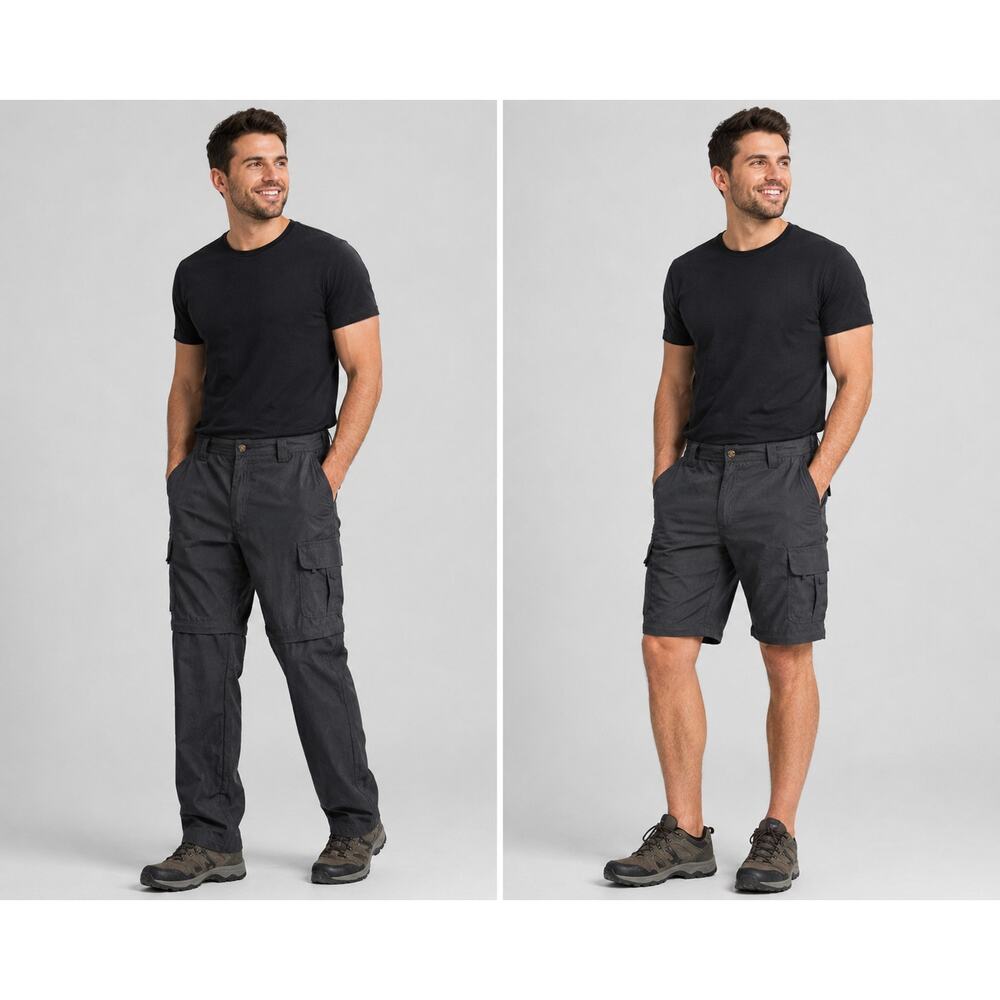 Y2K Men’s Convertible Cargo Zip Off Pants Grunge Streetwear Ripstop Gorpcore XL
